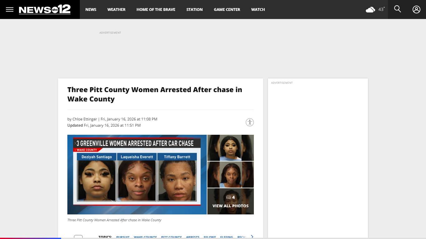 Three Pitt County Women Arrested After chase in Wake County